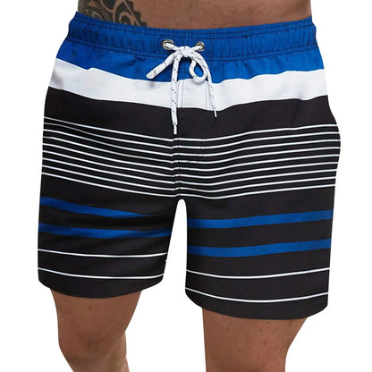 Men's Striped Board Shorts - Color Contrast Surf Swim Shorts - Bascora