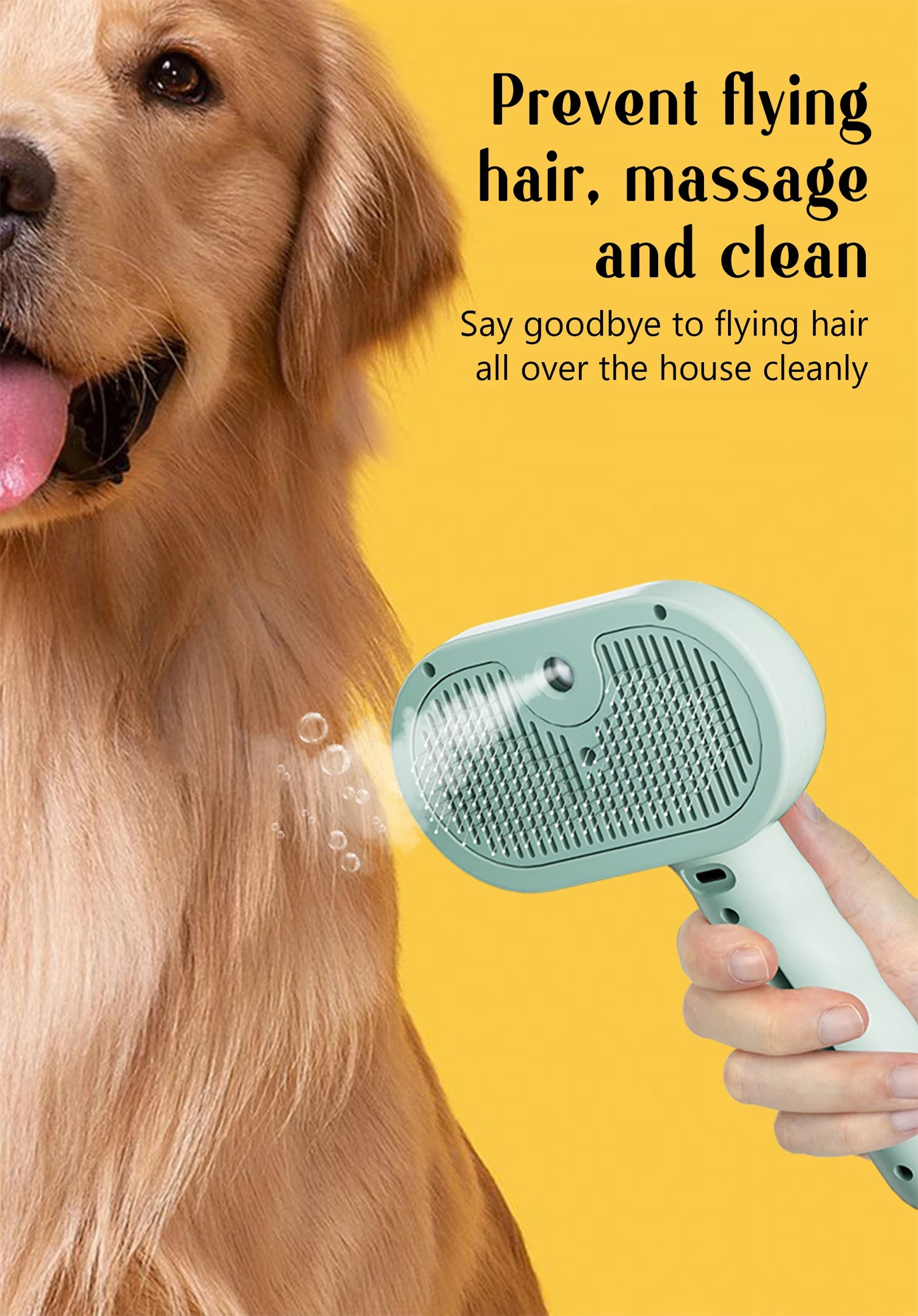 Cepillo de masaje a vapor para mascotas - Cabezal redondo seguro con spray depilatorio