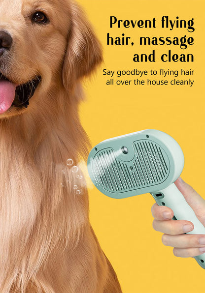 Steam Massage Pet Brush - Safe Round Head with Spray Hair Removal - Bascora