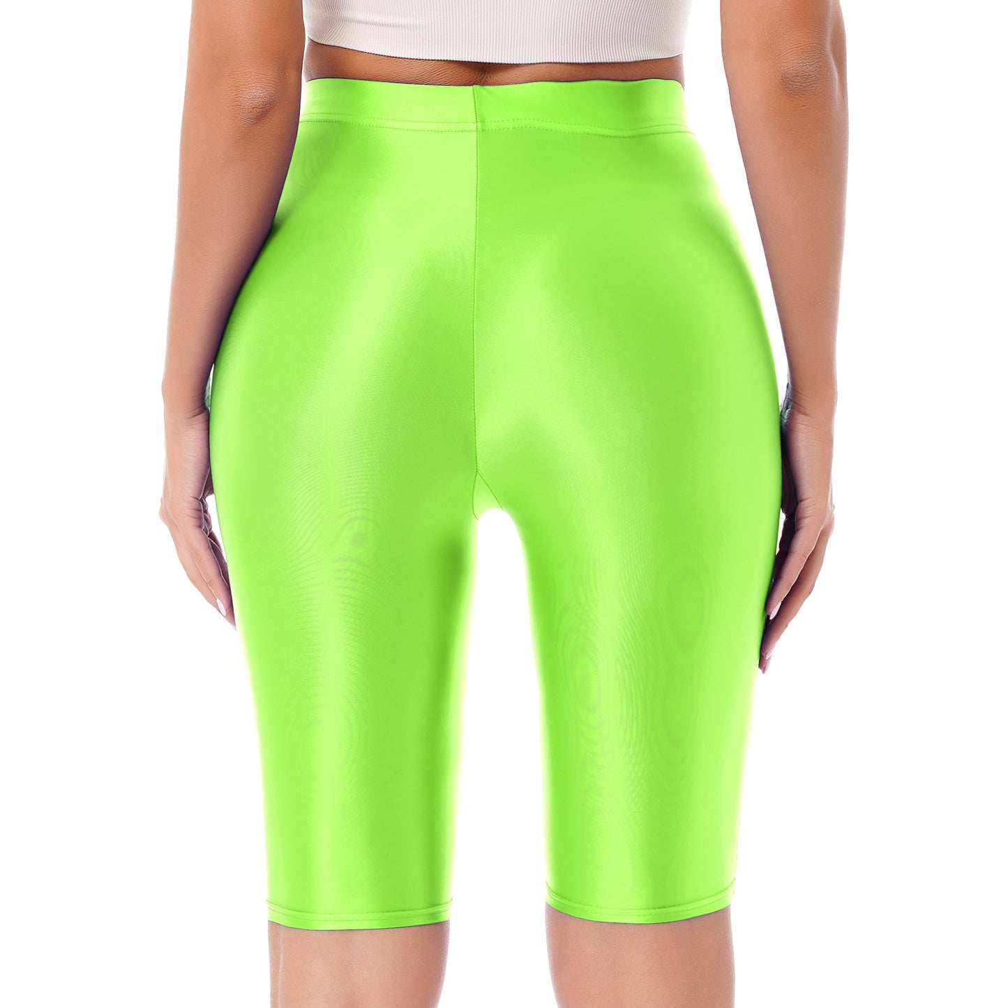Women's High Waist Swim Shorts - Glossy Athletic Leggings Swimwear