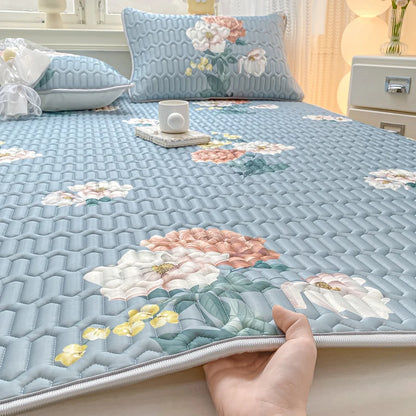 Summer Cooling Mat for Bed - Blue Floral Print - Bascora