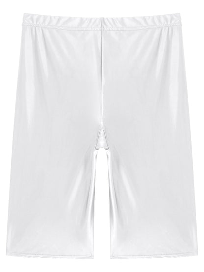 Women's High Waist Swim Shorts - Glossy Athletic Leggings Swimwear - Bascora