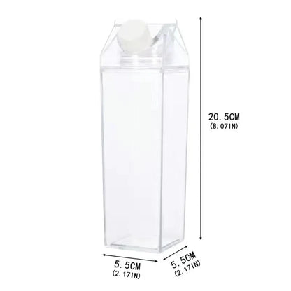 Clear rectangular box with dimensions on a white background
