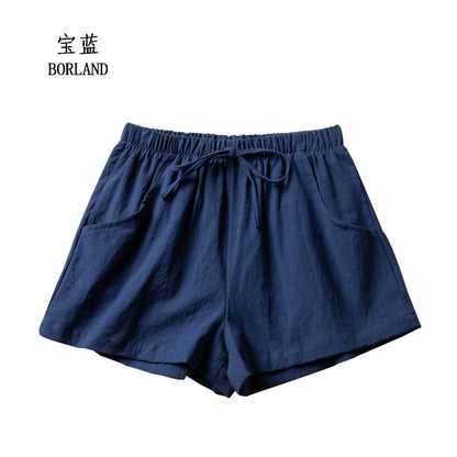 Women's Cotton Linen Shorts - High Waist Casual Workout - Bascora