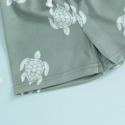 Toddler Boys Hawaiian Swim Shorts - Elastic Waist Beach Board Shorts - Bascora