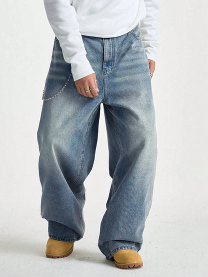 Men's Wide Y2K Jeans - Hip-Hop Baggy Denim Pants - Bascora