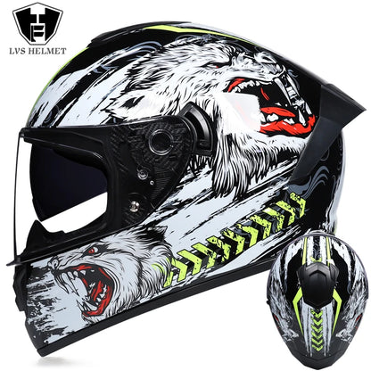Full Face Racing Motorcycle Helmet - Winter Warm Double Visor - Bascora