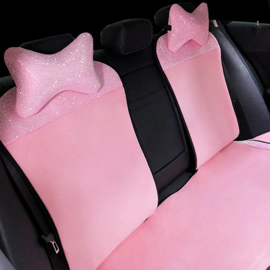 Crystal Diamond Car Seat Covers - Pink Plush Set