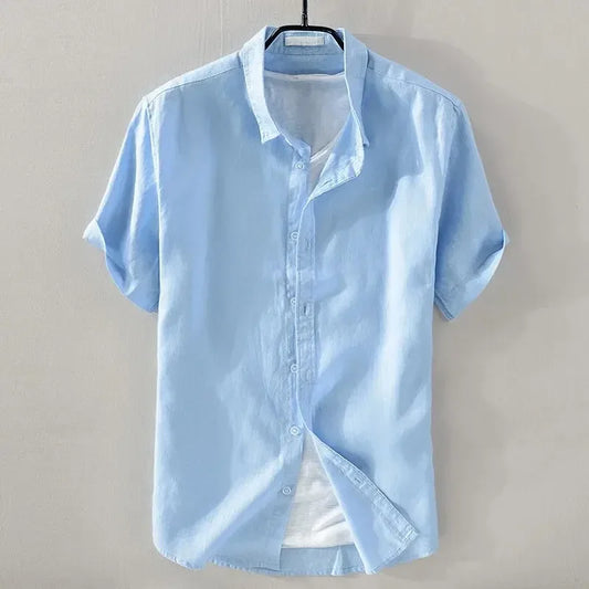 Men's Short Sleeve Linen Shirt - Casual Retro Style
