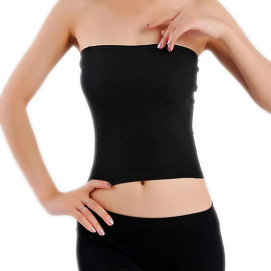 Women Boob Tube Top - Solid Colour Short Strapless Bandeau Tank Top