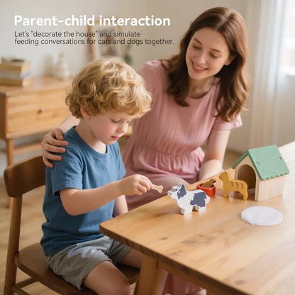 Woman and child playing with wooden toys at a table, with text about parent-child interaction.