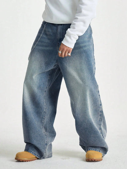 Men's Wide Y2K Jeans - Hip-Hop Baggy Denim Pants - Bascora