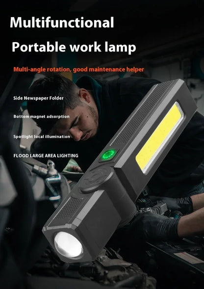 Magnetic COB LED Work Light - USB Rechargeable Waterproof Flashlight - Bascora