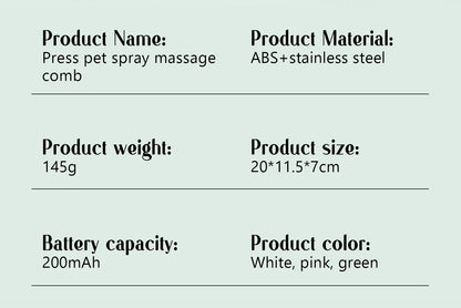 Steam Massage Pet Brush - Safe Round Head with Spray Hair Removal - Bascora