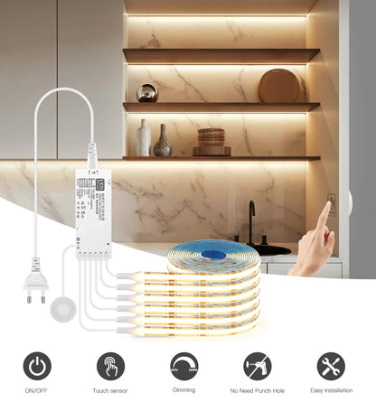 Under Cabinet COB LED Strip - Dimmable Touch Sensor Light - Bascora