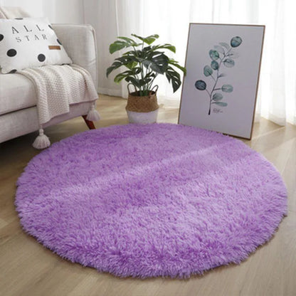 Fluffy Round Rugs for Girls - Soft Shaggy Bedroom Carpet - Bascora