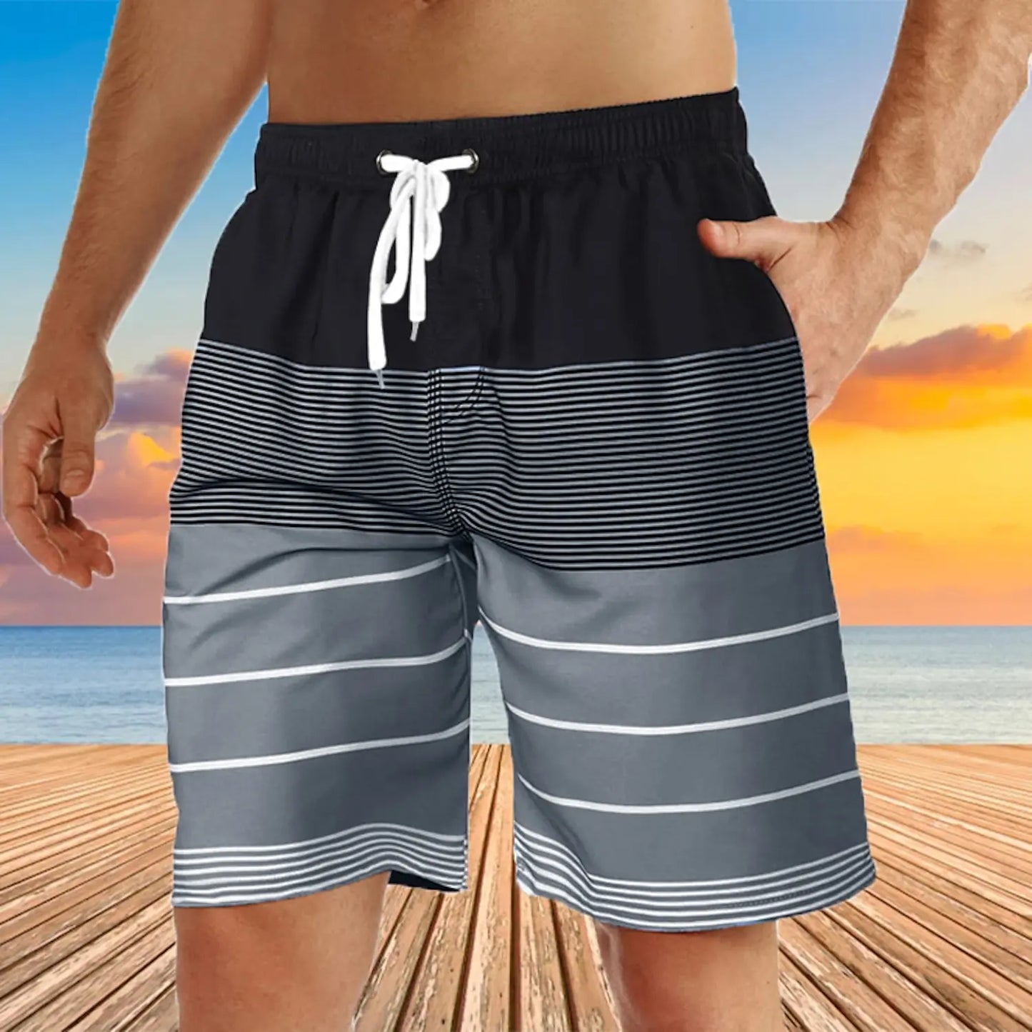 Short de bain hawaïen à motif cocotier - Short de plage à séchage rapide pour homme