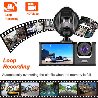 1080P Car DVR 3 Camera Dash Cam | Night Vision | GPS - Bascora