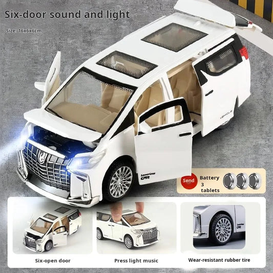 Toy van with sound and light features on a gray background