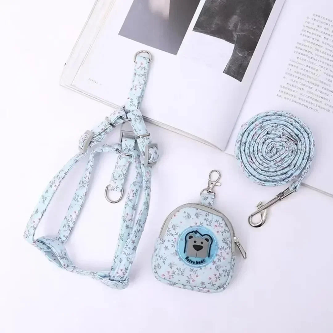 Pet Chest Harness Leash Set - Floral Backpack