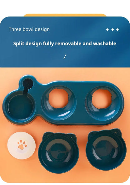 3-in-1 Tilted Pet Bowl Set - Gravity Water Feeder with Neck Protection - Bascora