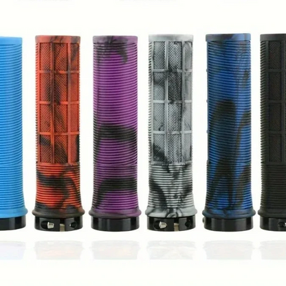 Set of bicycle handlebar covers in various colors on a white background