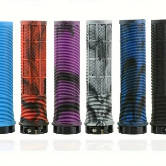 Set of bicycle handlebar covers in various colors on a white background