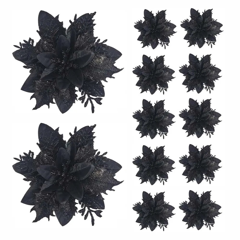 Christmas Flower Ornaments - Glitter Artificial Flowers