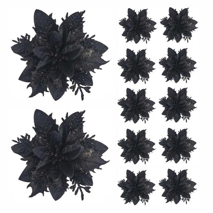 Christmas Flower Ornaments - Glitter Artificial Flowers - Bascora