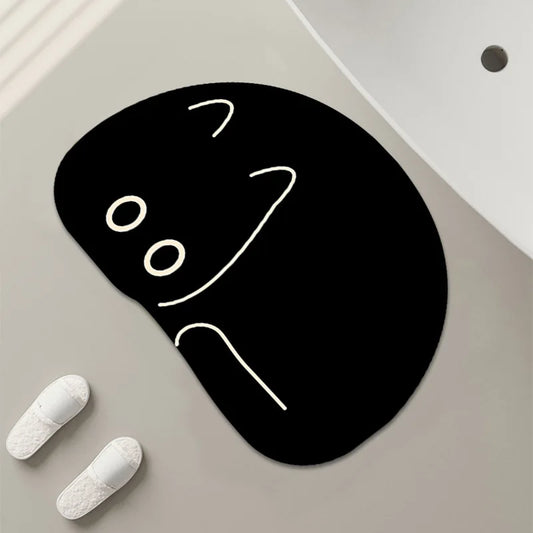 Cat-Themed Diatomaceous Earth Bath Mat - Black Cartoon Design