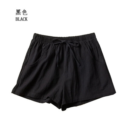 Women's Cotton Linen Shorts - High Waist Casual Workout - Bascora