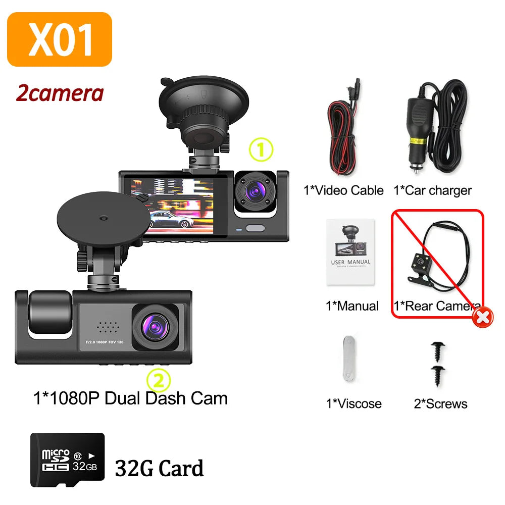 Caméra embarquée DVR 1080p avec 3 caméras | Vision nocturne | GPS