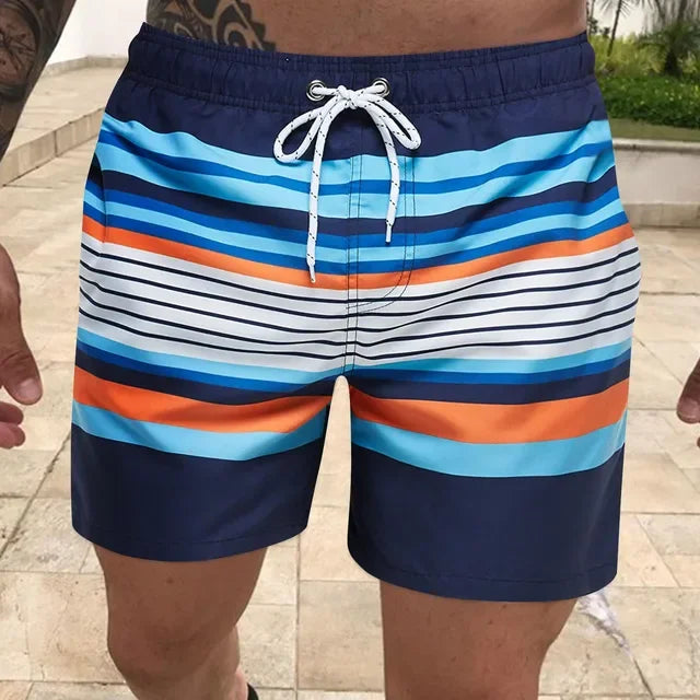 Bañador de rayas para hombre - Bañador de surf con contraste de color
