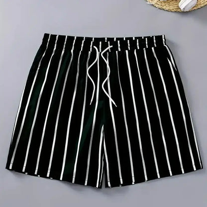 Men's Lightweight Stripe Swim Shorts - Quick Dry Breathable Beach Shorts - Bascora