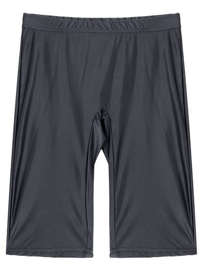 Women's High Waist Swim Shorts - Glossy Athletic Leggings Swimwear - Bascora