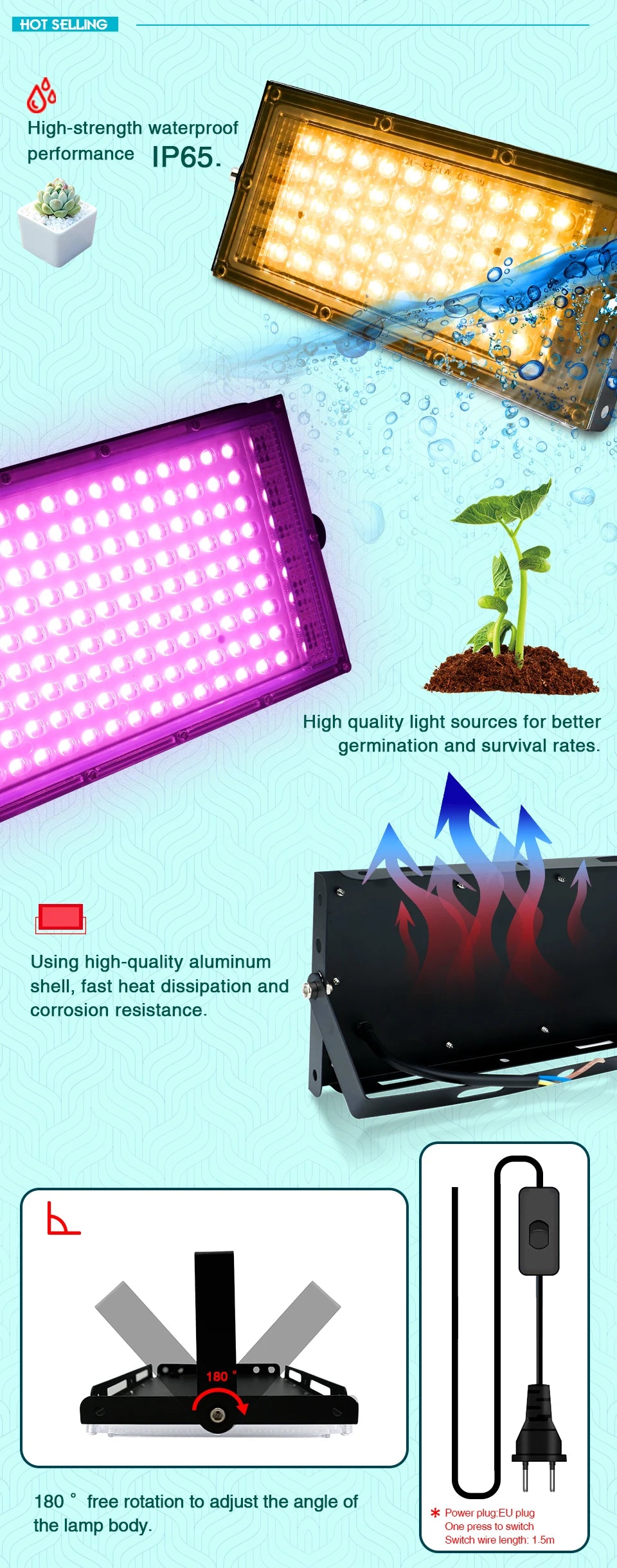 LED Grow Light Floodlight - 220V Indoor Culture Lamp 50W/100W