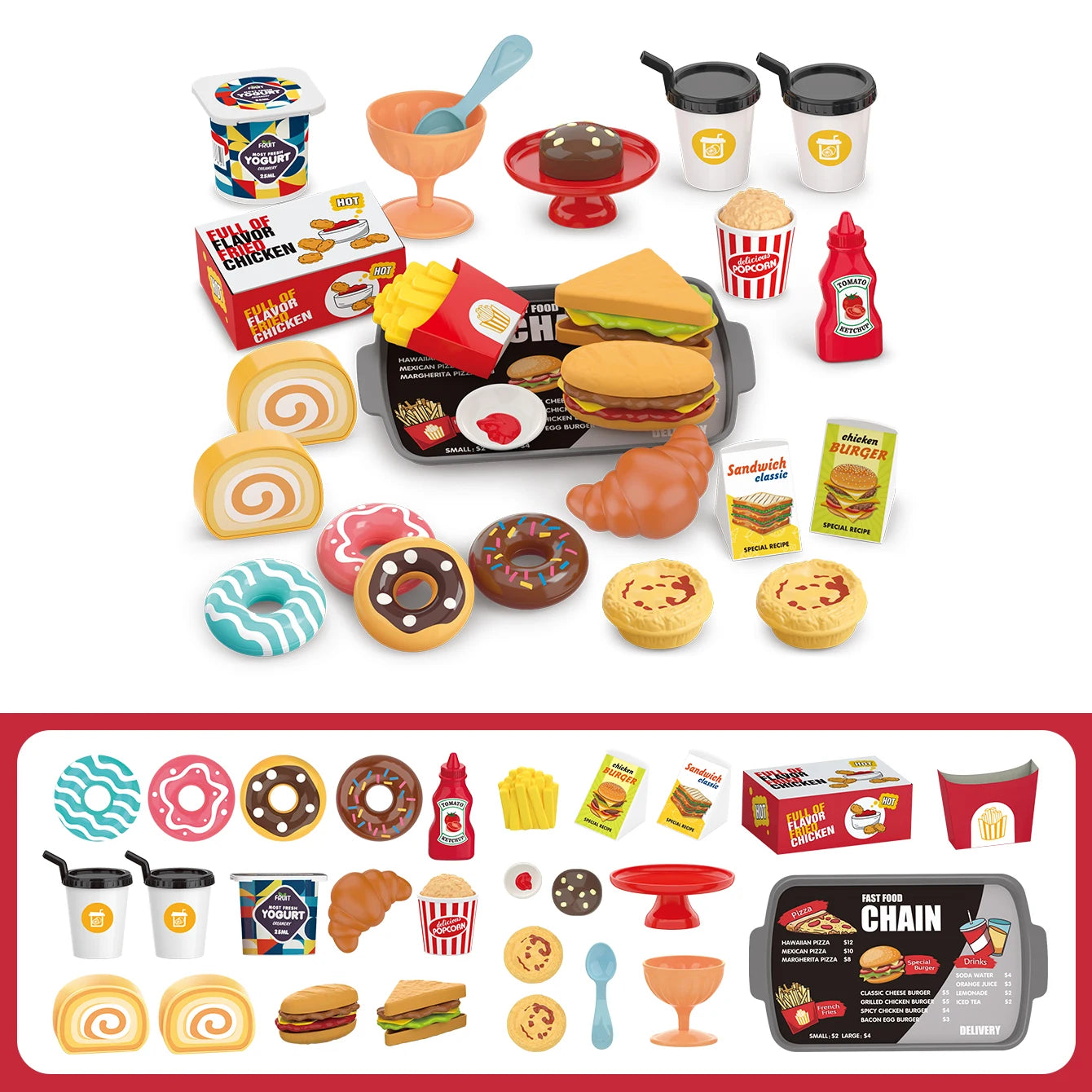 Pretend Play Kitchen Food Toy Set - Barbecue Pizza Sushi Playset