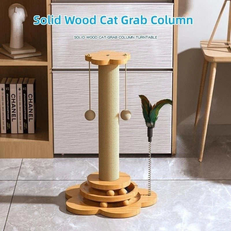 Plateau tournant en bois massif pour chat – Griffoir durable | Balles et bâtons