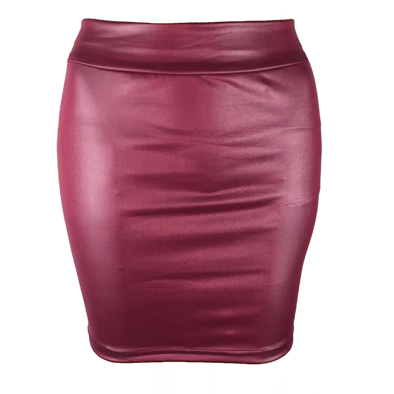 Leather Look Mini Skirt - High Waist PU Fashion Skirt