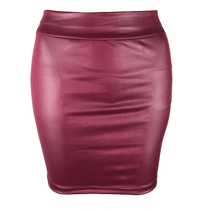 Leather Look Mini Skirt - High Waist PU Fashion Skirt - Bascora