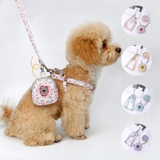 Pet Chest Harness Leash Set - Floral Backpack