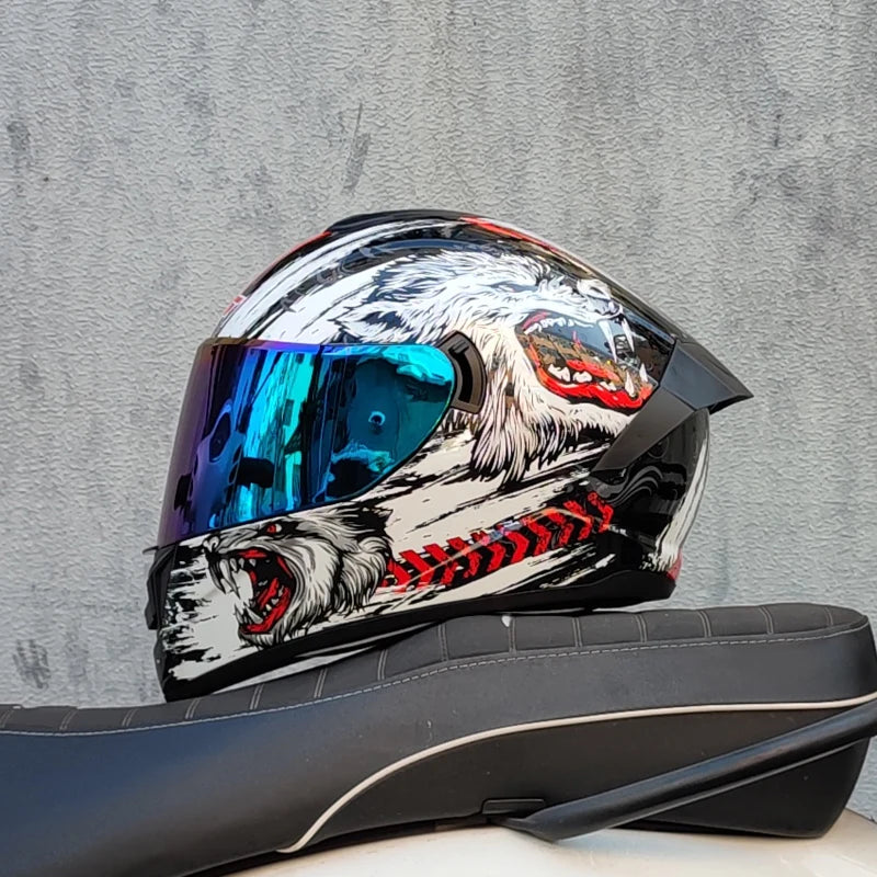 Full Face Racing Motorcycle Helmet - Winter Warm Double Visor