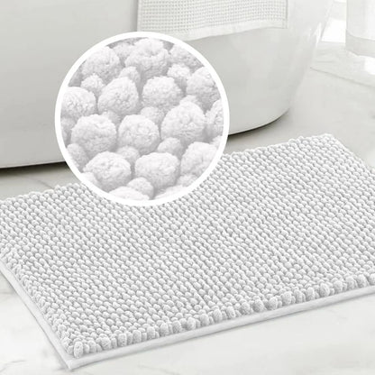 Plush Microfiber Bathroom Carpet - Machine Washable Chenille Mat - Bascora