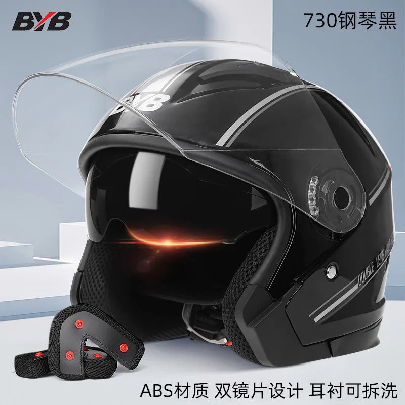 Casque moto ouvert - Double écran rétro 3/4