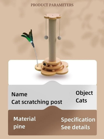 Solid Wood Turntable Cat Toy - Durable Scratching Board | Balls & Stick Toy - Bascora