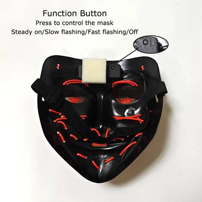 Wireless Neon LED Purge Mask - Glow in Dark Halloween Mask - Bascora