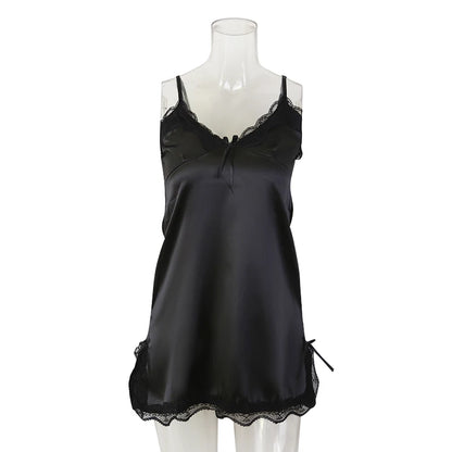 Women's Lace V-Neck Nightdress - Sleeveless Sleepwear - Bascora