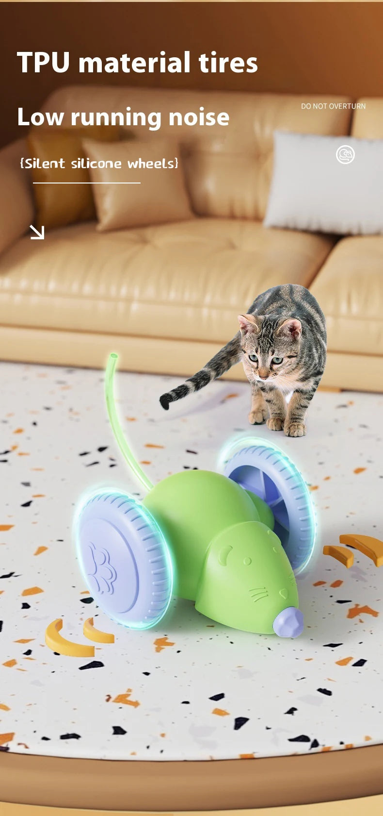 Juguete interactivo para gatos con forma de ratón eléctrico (recargable y con función antiobstáculos)