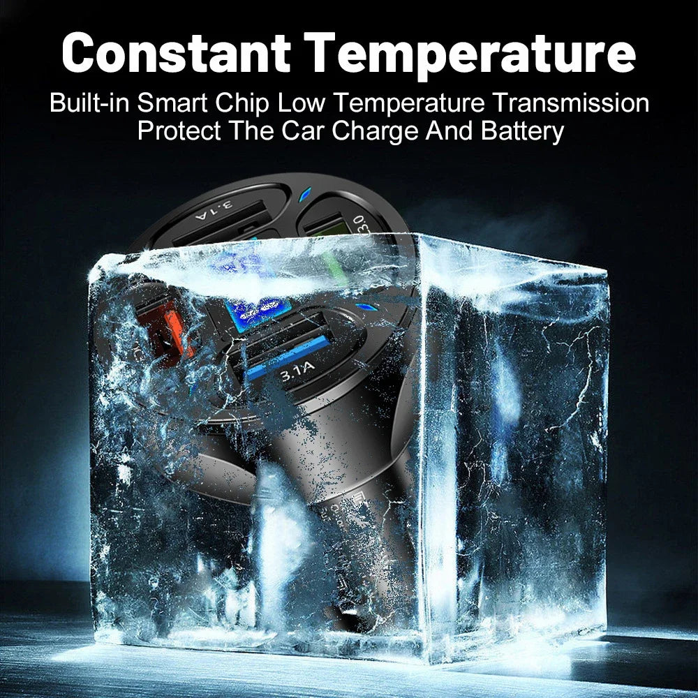 Fast Charging Car Charger - 4 USB Ports, 3.1A, LED Display