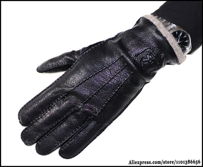 Guantes de piel auténtica de ciervo con textura - Unisex con forro de lana